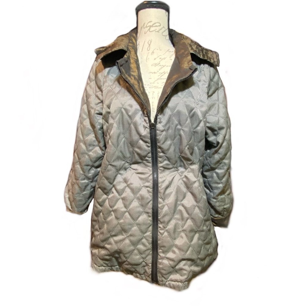 Drawstring Bottom & Waist  Zip Up Metallic Jacket Size M Brown - Picture 3 of 9